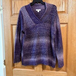 COLDWATER CREEK Sweater Women’s 1X XL Ombre Shades Of Purple V-Neck Wool Blend